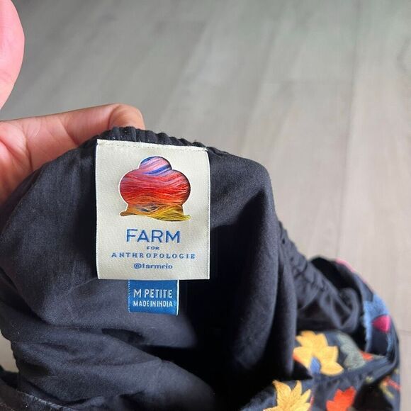 Anthropologie Farm Rio Embroidered Dress Strapless Black Folklore Size m petite - Picture 7 of 11